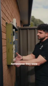 Video by Sydney Electrician | M&J Electrical Works on June 11, 2026. May be an image of one or more people, beard, biceps, people standing and text that says 'O homeowner they homeownertheywer were'.