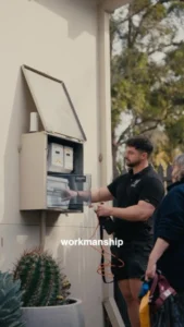Video by Sydney Electrician | M&J Electrical Works on July 14, 2026. May be an image of standing, water heater, cash machine, generator, water filter, office and text that says 'Haars workmanship'.