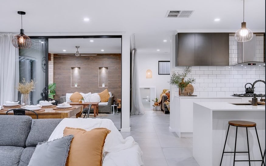 Completed house renovation with pendant lighting