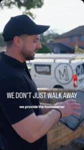 Video by Sydney Electrician | M&J Electrical Works on August 10, 2026. May be an image of standing and text that says '製网 製所 M WE DON'T JUST WALK AWAY we provide the homeowner'.